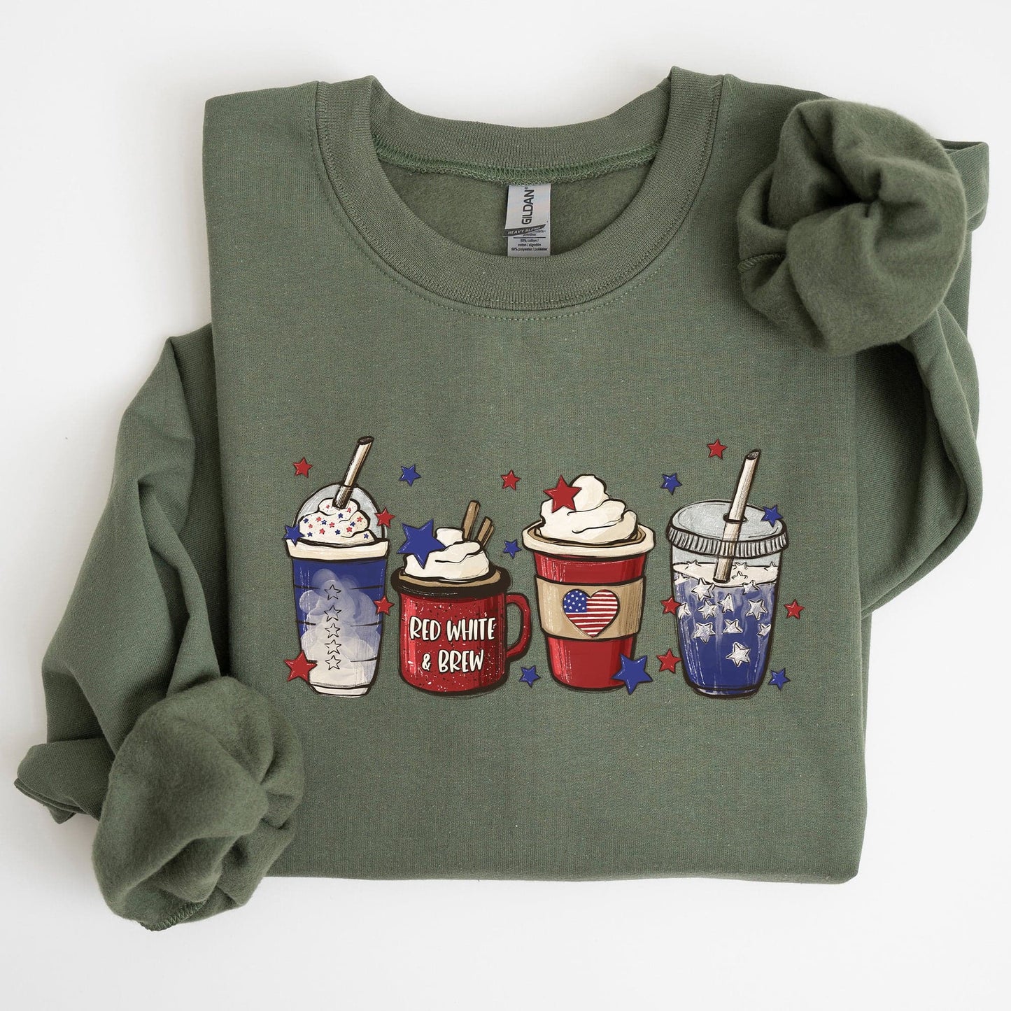 Coffee Lovers America Patriotic 4th Of July Graphic Sweatshirt Cozy Soft Fleece Inside