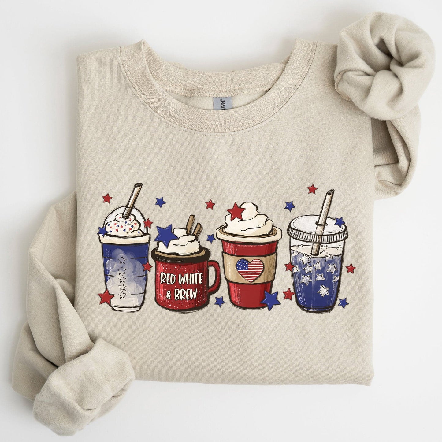 Coffee Lovers America Patriotic 4th Of July Graphic Sweatshirt Cozy Soft Fleece Inside