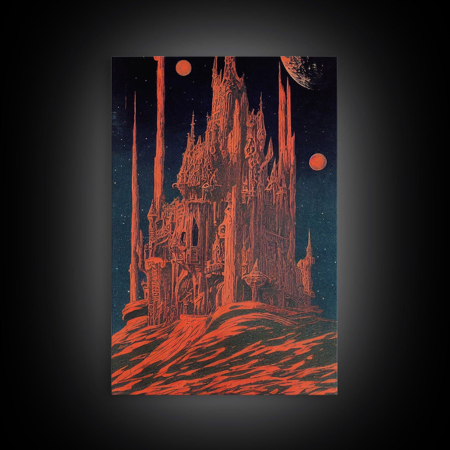 Gothic Red Eerie Castle Fine Art Print, Wall Poster, Wall Art Print
