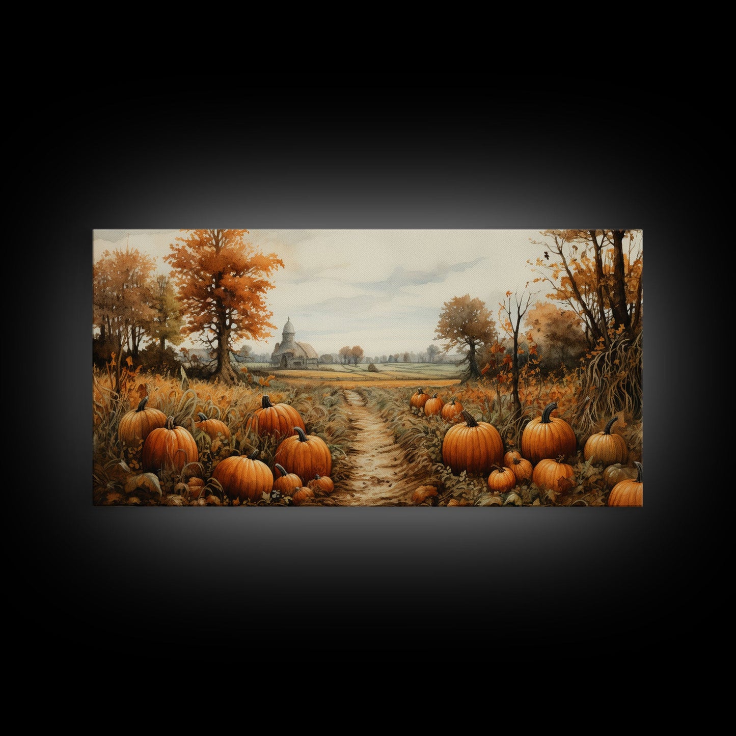 Pumpkin Decor, Nature Wall Art, Fall Wall Art, Canvas Print, Wall Hanging, Panoramic Art, Rustic Wall Art, Office Decor, Teacher Gift