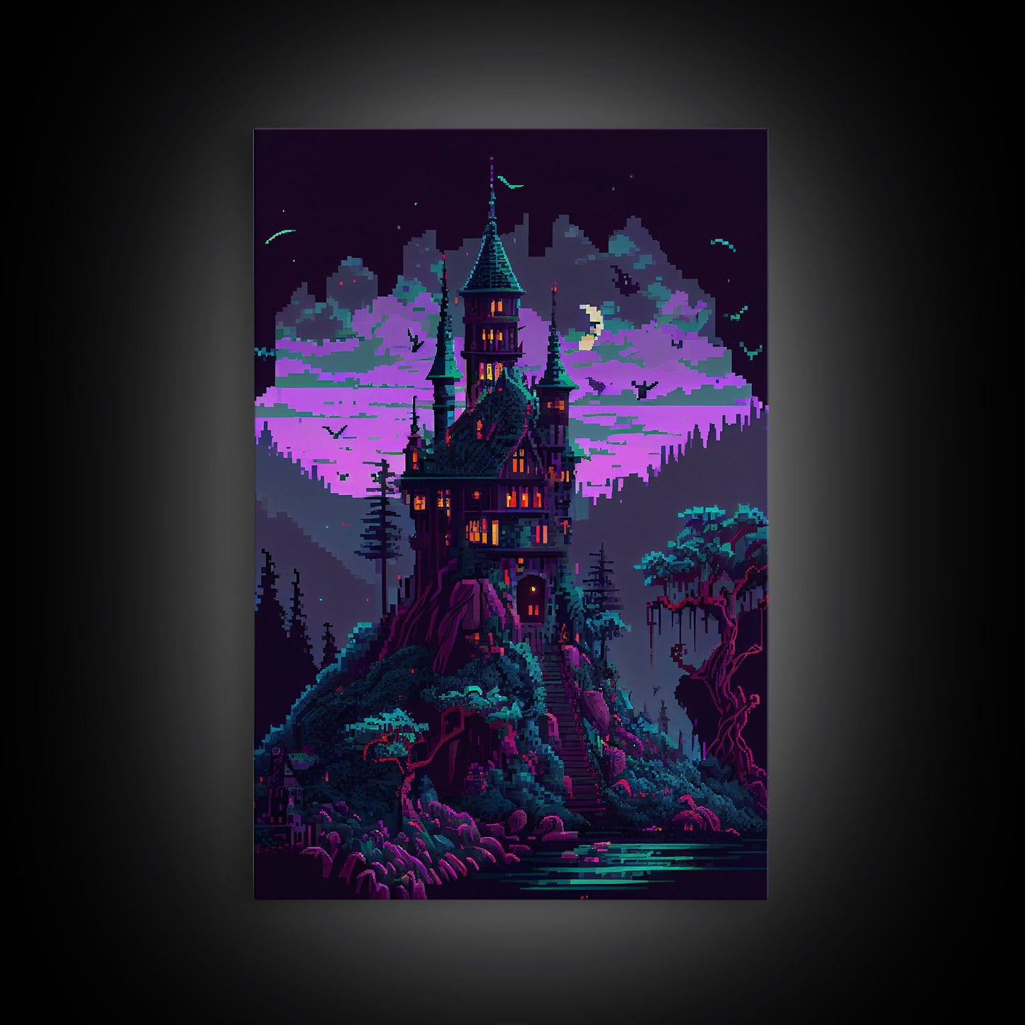 Transylvania Art, Cool Medieval castle 8 bit pixel art, fantasy art, framed canvas print, Cool castle art