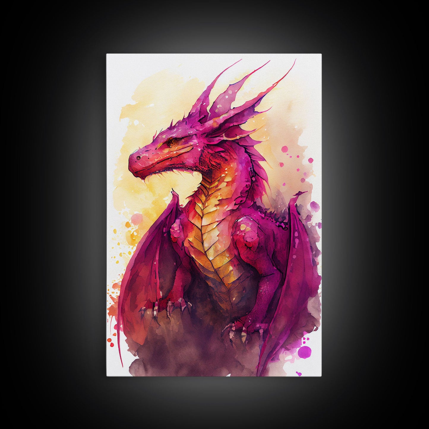 Magenta Purple Watercolor Dragon Fantasy Fine Art Print, Wall Decor, Wall Poster, Wall Art Print
