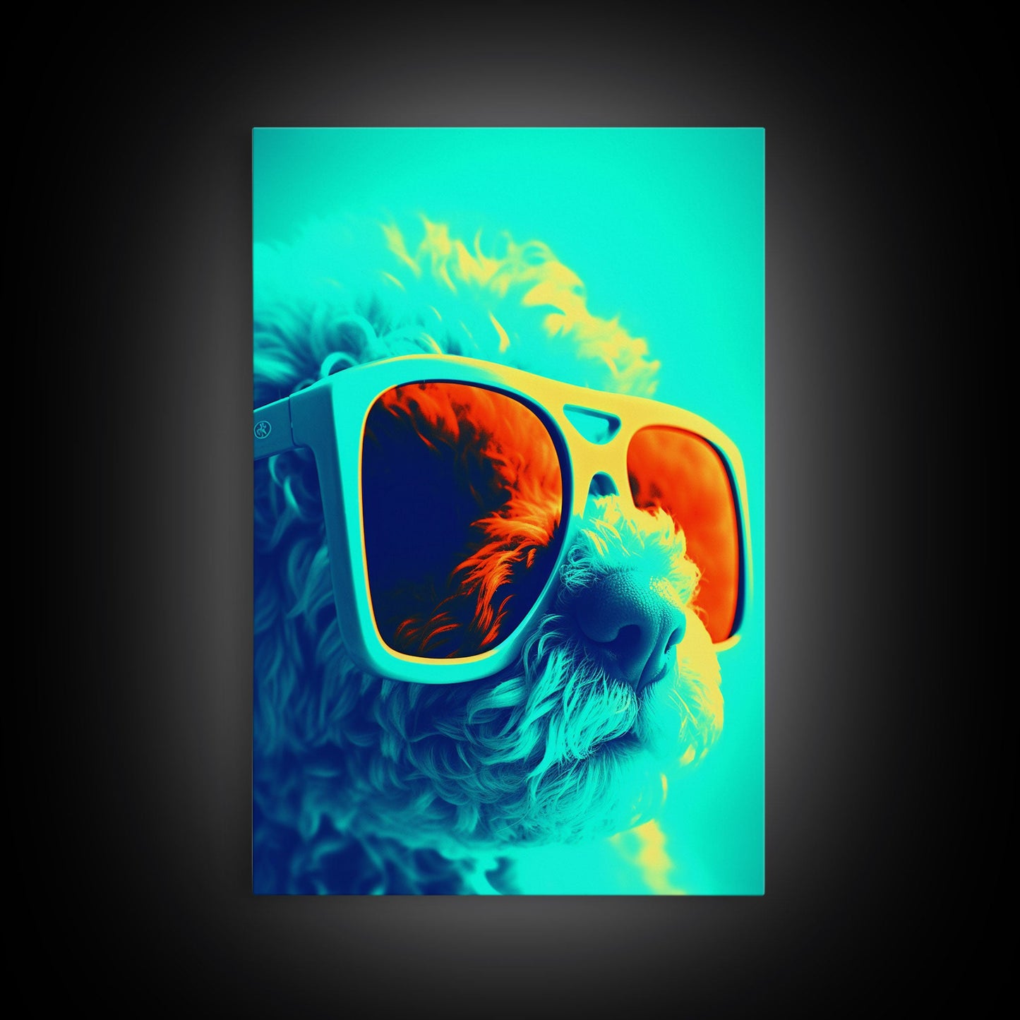 Poodle Abstract Wall Print, Teal Lighting, Dog Print, Dog Portrait, Dog Art Print, Framed Wall Art, Framed Canvas, Wall Print, Wall Canvas