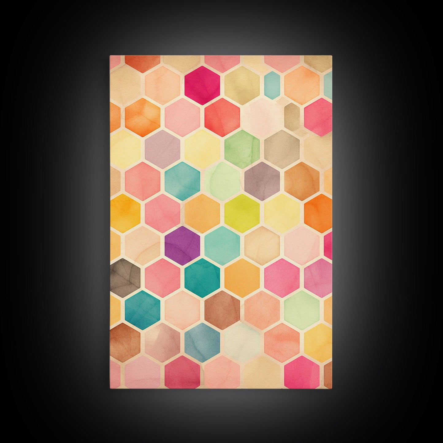 Hexagon Art, Mid Century Art Print, Framed Modern Art, Geometric Art, Mid Century Modern Wall Art, Colorful Art, MCM Style Canvas Art