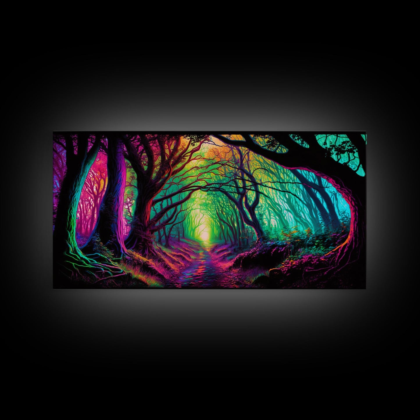 The Secret Grove, Fantasy Art, Pop Art Forest Landscape, Framed Canvas Print, Colorful Forest Painting, Living Room Art