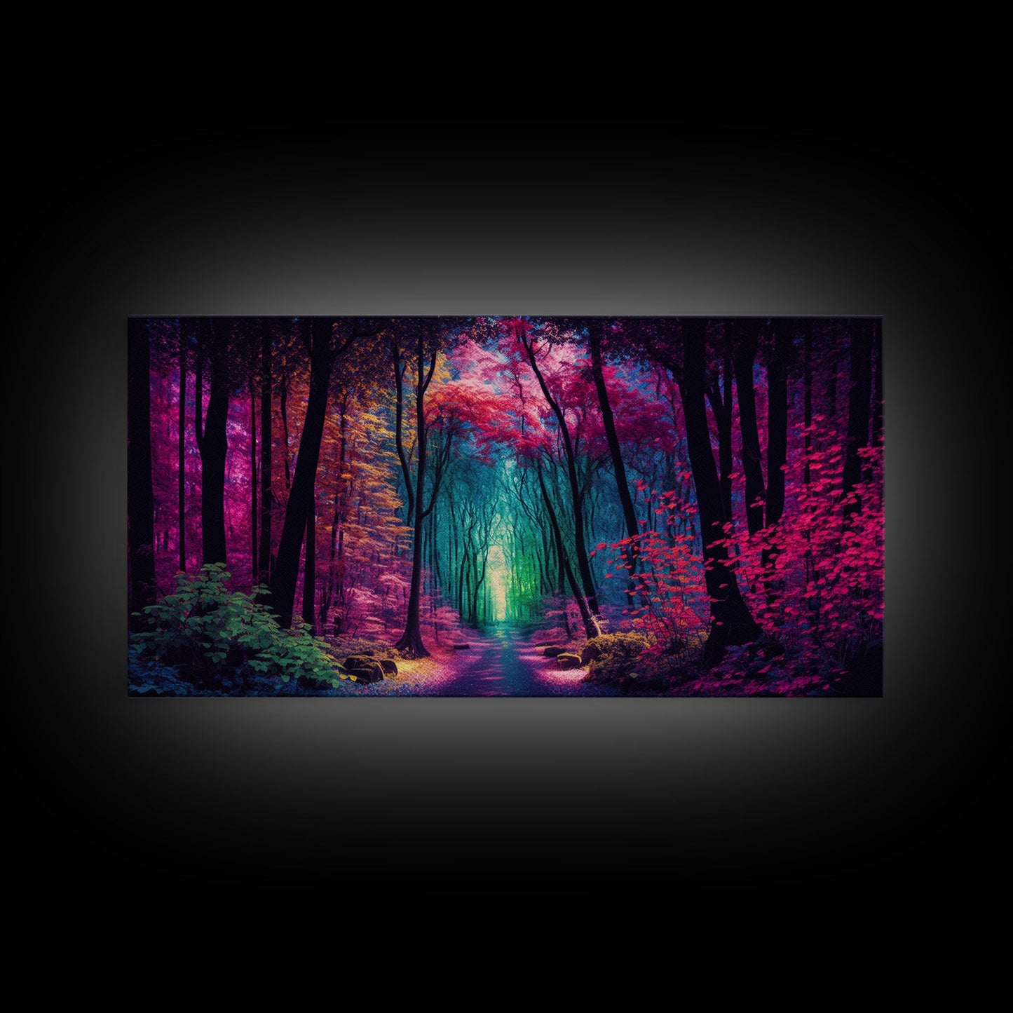 The Secret Grove, Fantasy Art, Pop Art Forest Landscape, Framed Canvas Print, Colorful Forest Painting, Living Room Art