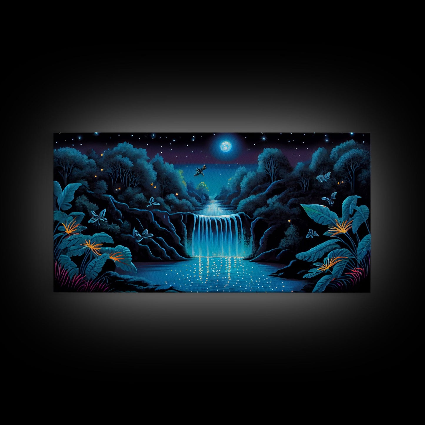 The Secret Waterfall, Enchanted Forest With Painting, Fantasy Art, Fairy House, Fantasy, Woodland Decor, Woods, Forest with Blue Butterflies