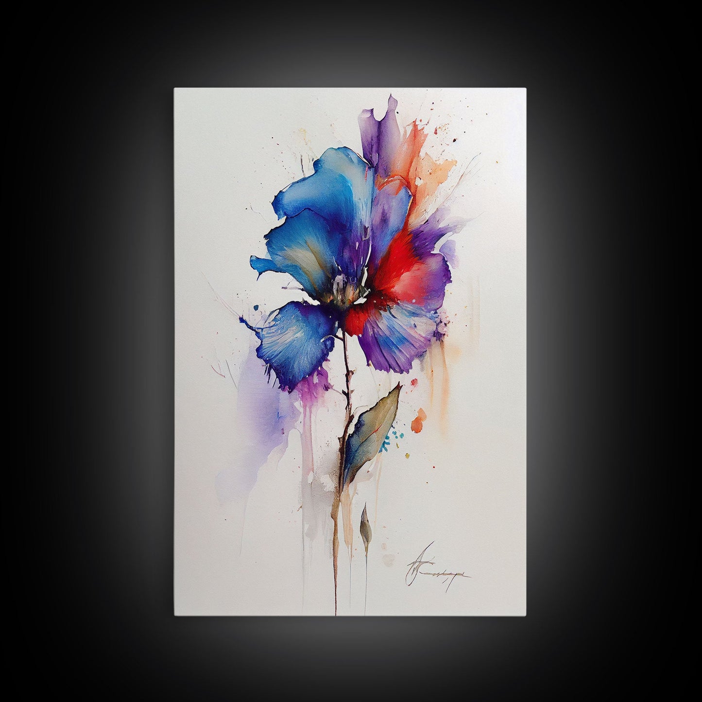 Red and Blue Vintage Style Framed Canvas Art, Vintage Floral Print, Vintage White Roses Painting, Still Life Botanical Farmhouse print,