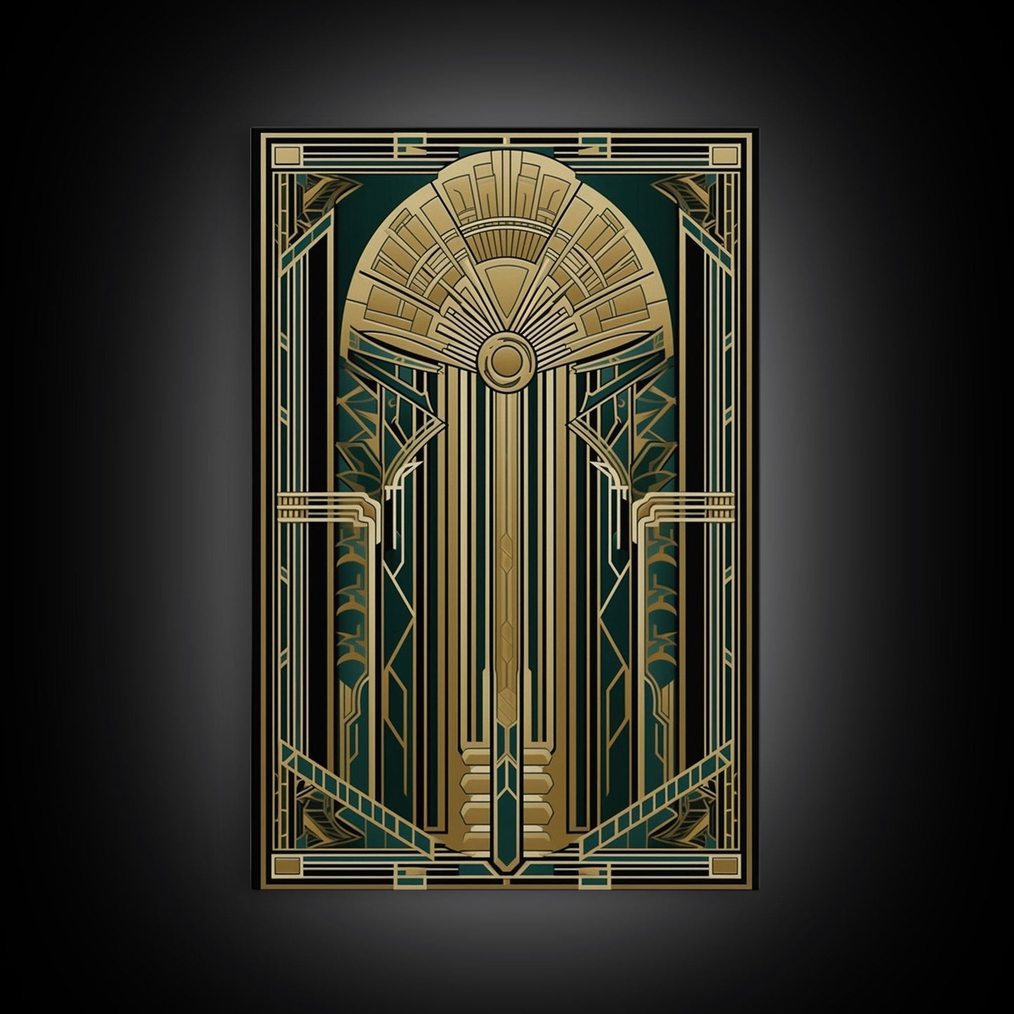 Art Deco Wall art | Framed Canvas Print | Art Deco | Gold & green art | Beautiful art | Midcentury Modern | Office decor | Stained glass art