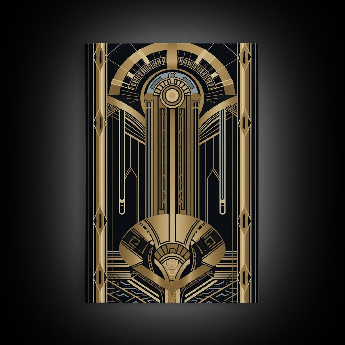 Art Deco Pattern Wall art, Framed Canvas Print, Art Deco, Gold & black art, Wonderful art, Lines art, Blue colors, Abstract art, Patterns
