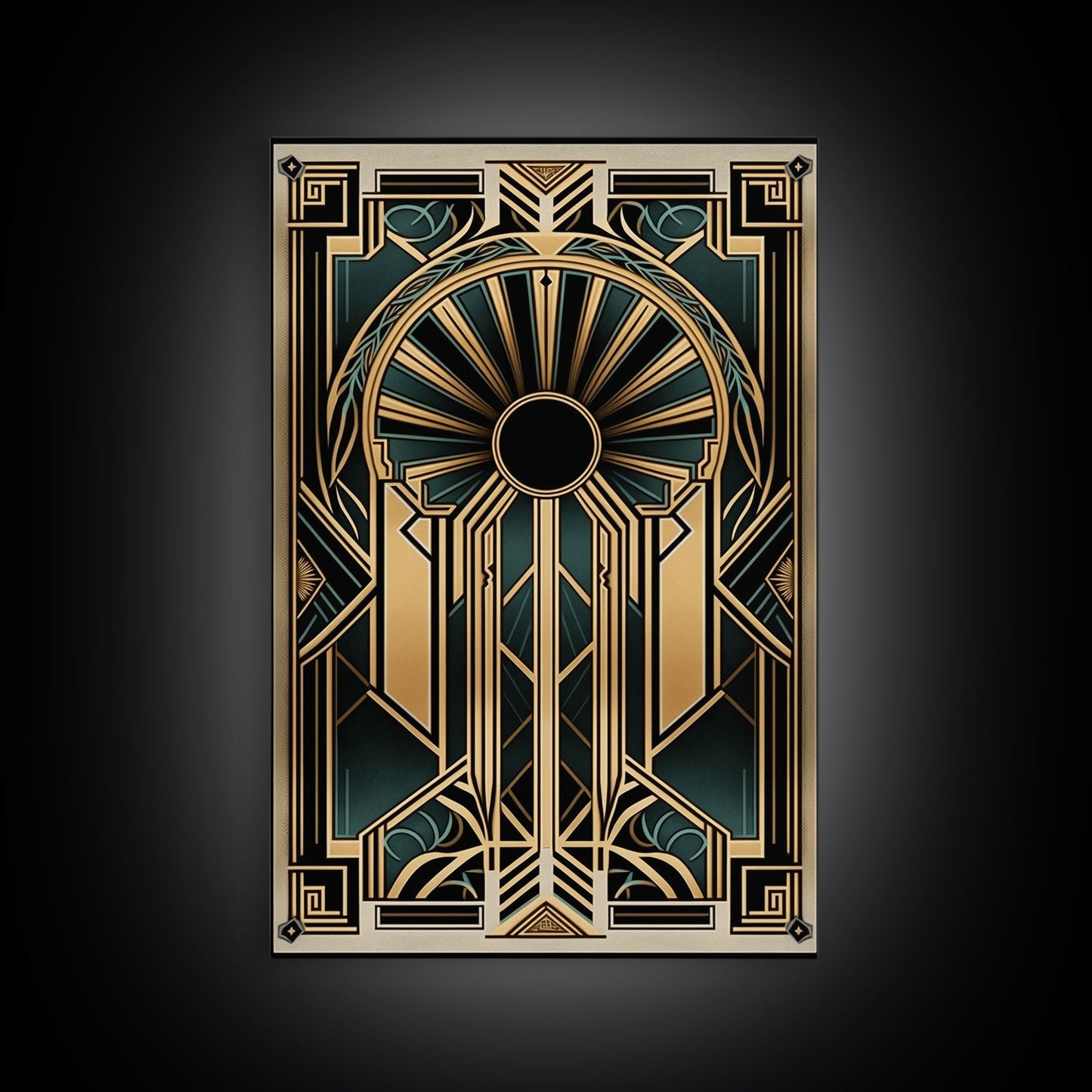 Art Deco Wall art - Framed Canvas Print - Art Deco - Gold & green art - Living room art - Original painting - Art with frame - Wall decor