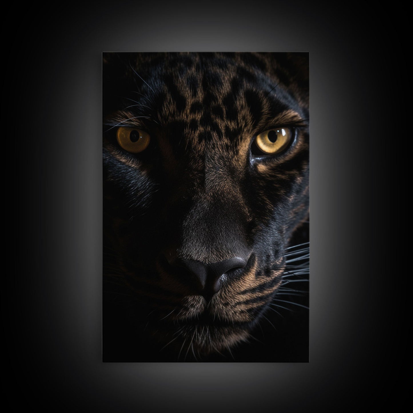 A Look Into Darkness, Beautiful Black Panther Portrait, Cat Photography, Framed Canvas Print, Framed Art, Halloween Witch Cat Art