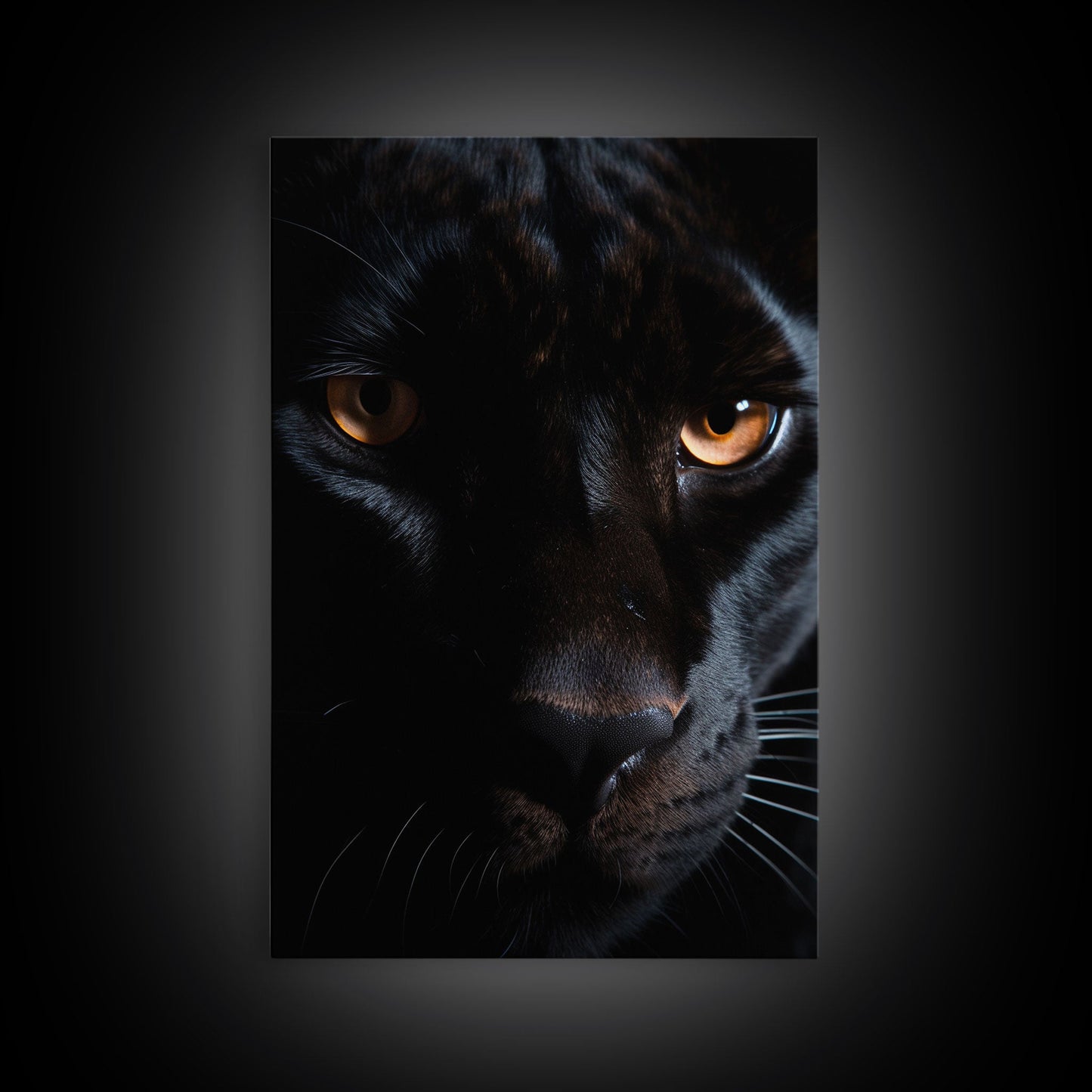 Portrait Of A Predator, Black Cat, Black Panther Photography, Framed Canvas Print, Wood Frame Wall Art