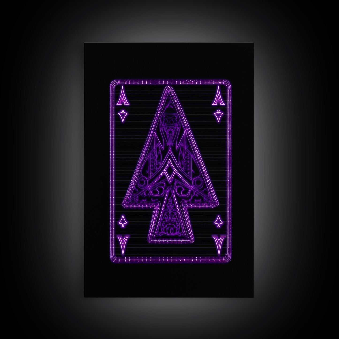 Neon Lights Purple Ace Of Spades Wall Decor, Poker Wall Art, Cards, Minimalist Print, Wall Decor, Canvas Print, Wall Art, Framed Canvas