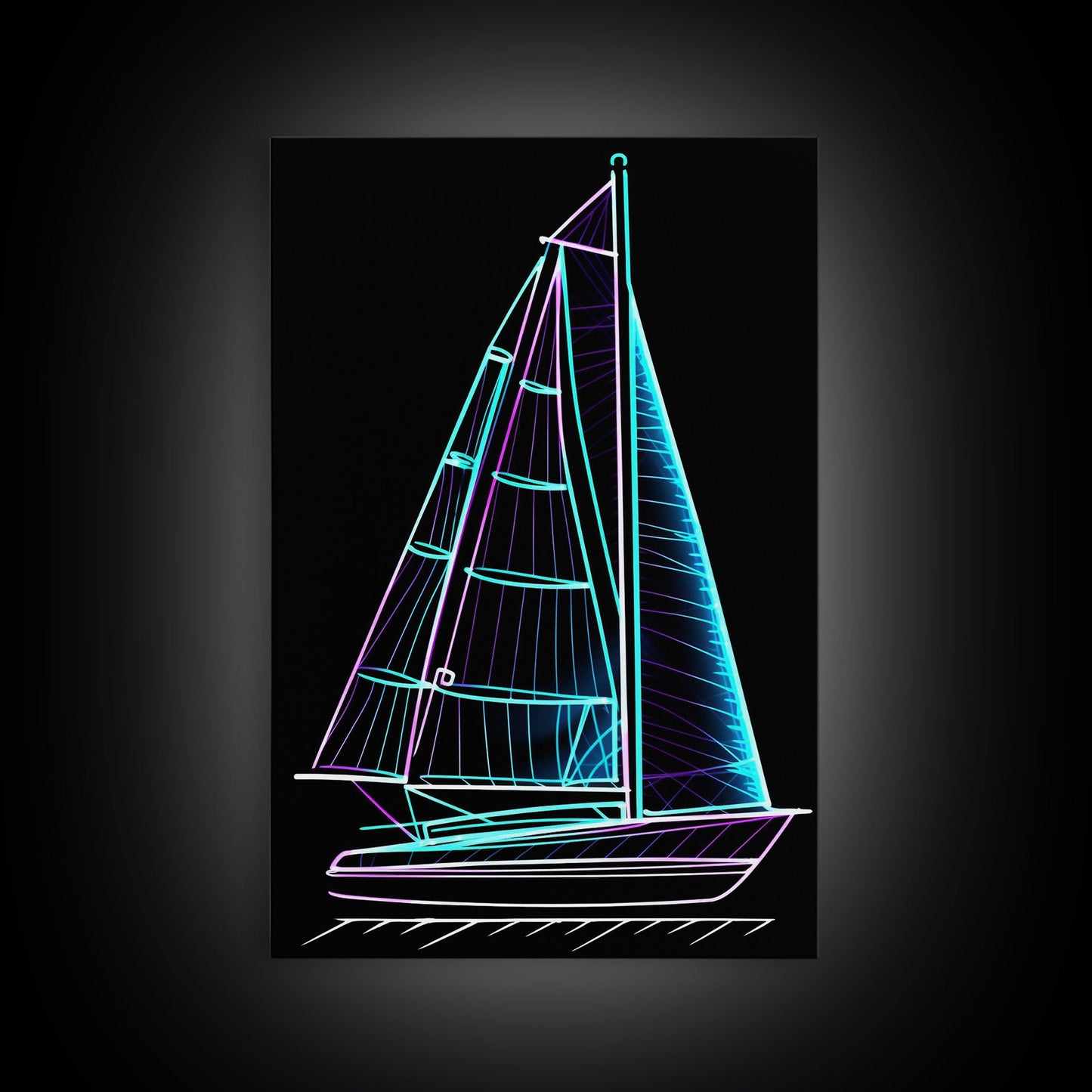 Teal Sail Boat Wall Decor, Ocean Art Print, Line Art, Minimalist Print, Wall Decor, Canvas Print, Wall Art, Framed Canvas