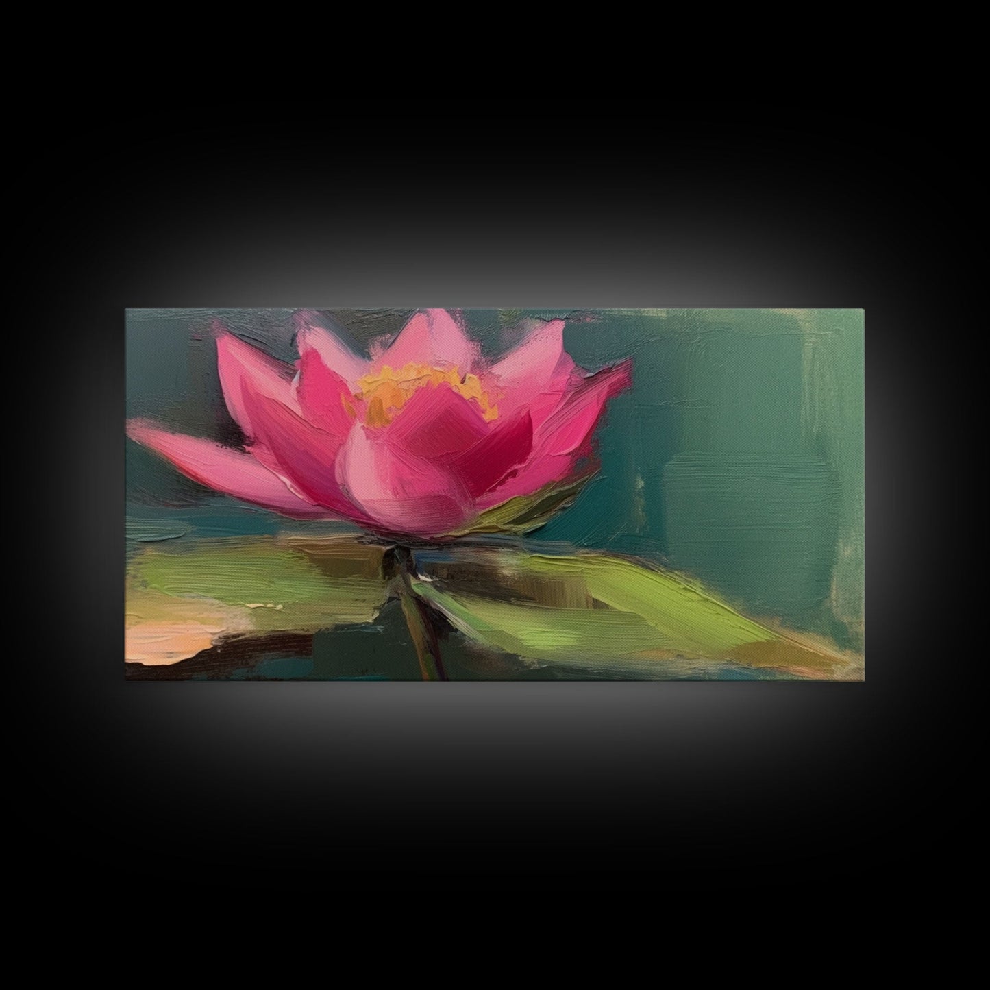 Pink Flower, Pink Water Lily Wall Art, Nature Wall Decor, Oil Painting, Panoramic Wall Decor, Canvas Print, Wall Art, Framed Canvas Art
