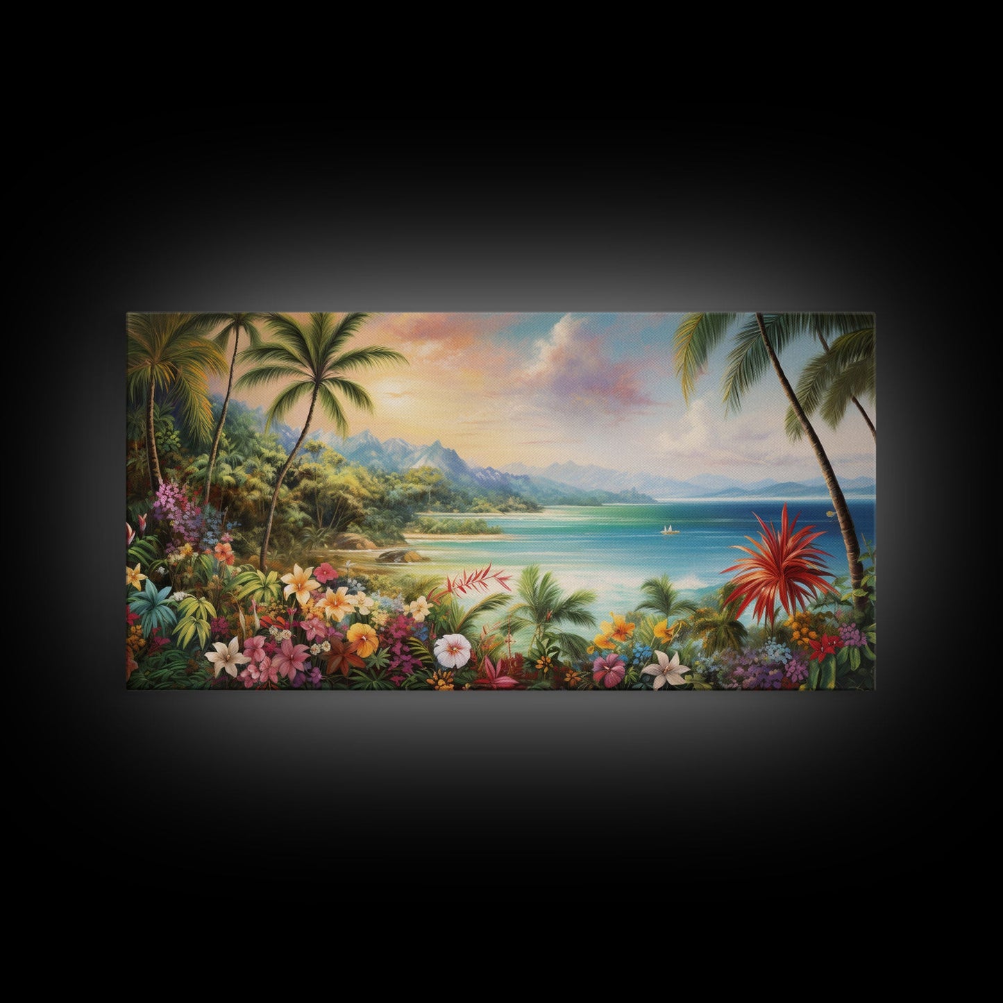 Palm Trees Art, Beach Print, Tropical Wall Art, Panoramic Art, Wall Art, Canvas Art, Landscape Art, Gift For Family, Home Office Art