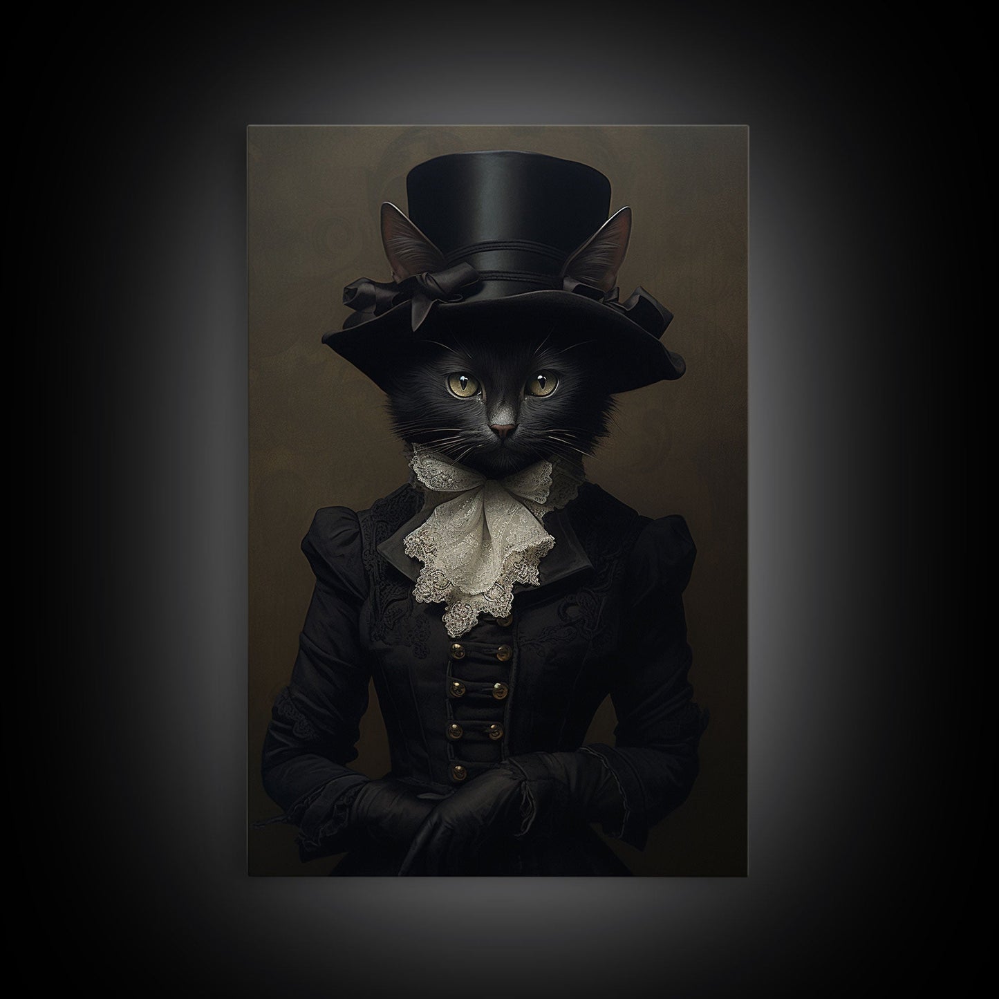 Cute Renaissance Cat, Black Cat Print, Goth Home Decor, Art Canvas Print, Dark Academia, Gothic Victorian, Halloween Decor, Witch Familiar
