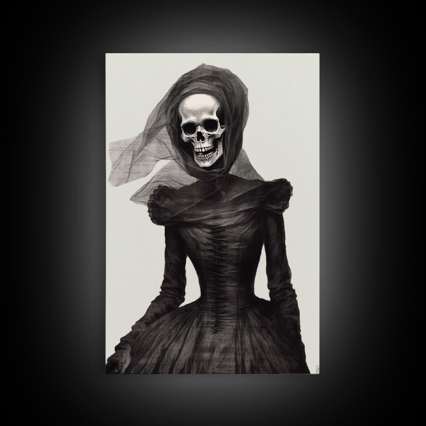 The Widow, Macabre Skeleton Painting, Halloween Canvas Print, Framed Canvas Wall Art, Horror Prints,  Dark Arts Skeleton Painting