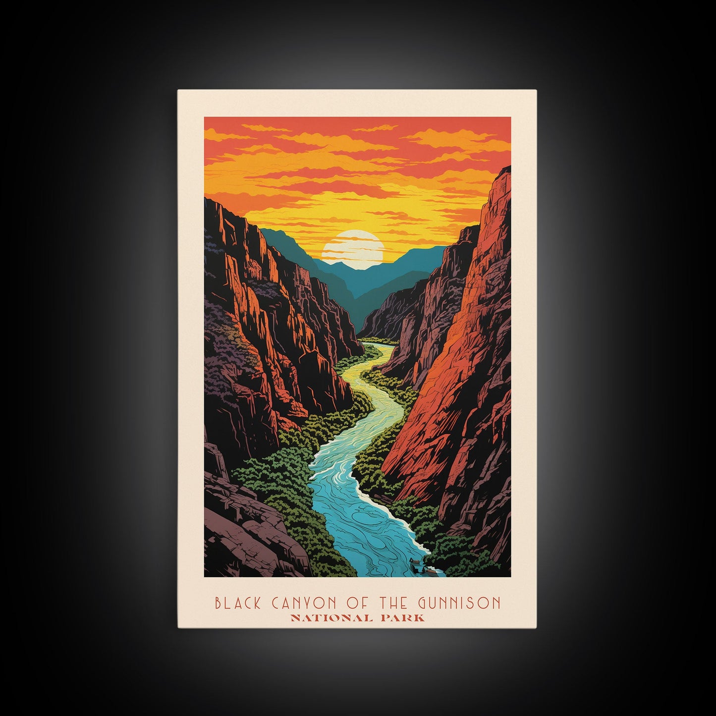 Black Canyon National Park Colorado Travel Art, National Park Print, Minimalist Travel Art, Midcentury Modern Style Landscape Painting