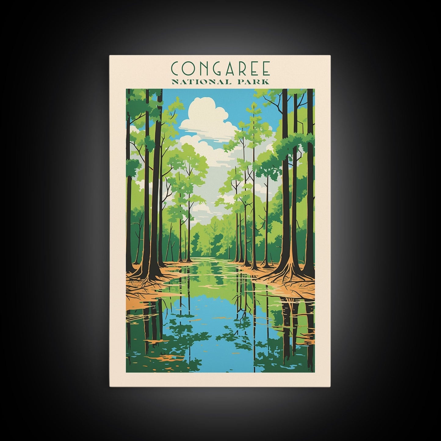 Congaree National Park South Carolina Travel Art, National Park Print, Minimalist Travel Art, Midcentury Modern Style Landscape Painting