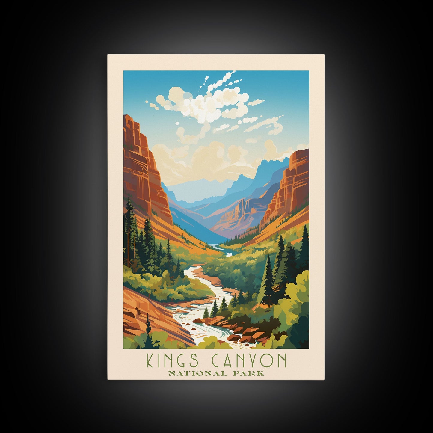 Kings Canyon National Park, California Travel Art, National Park Print, Minimalist Travel Art, Midcentury Modern Retro Style Landscape