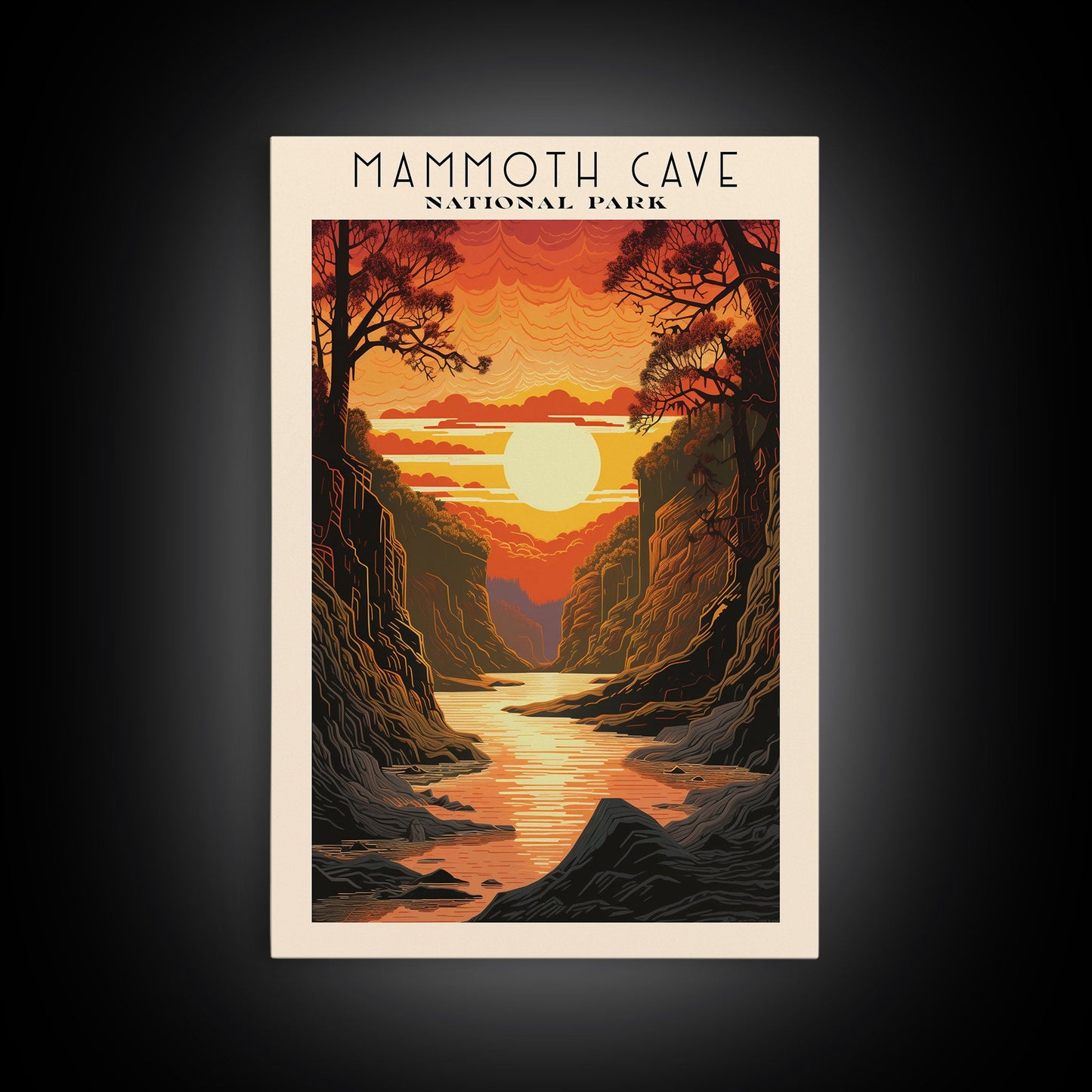 Mammoth Cave National Park Kentucky Travel Art, National Park Print, Minimalist Travel Art, Midcentury Modern Style Landscape Painting