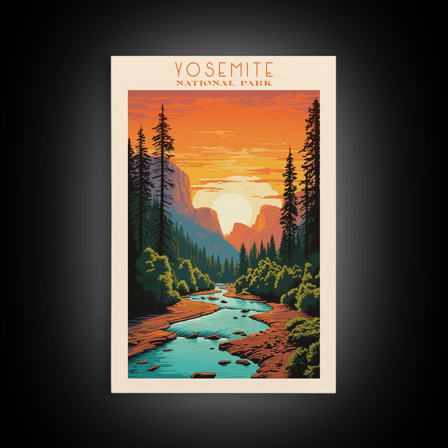 Yosemite National Park California Travel Art, National Park Print, Minimalist Travel Art, Midcentury Modern Style Landscape Painting