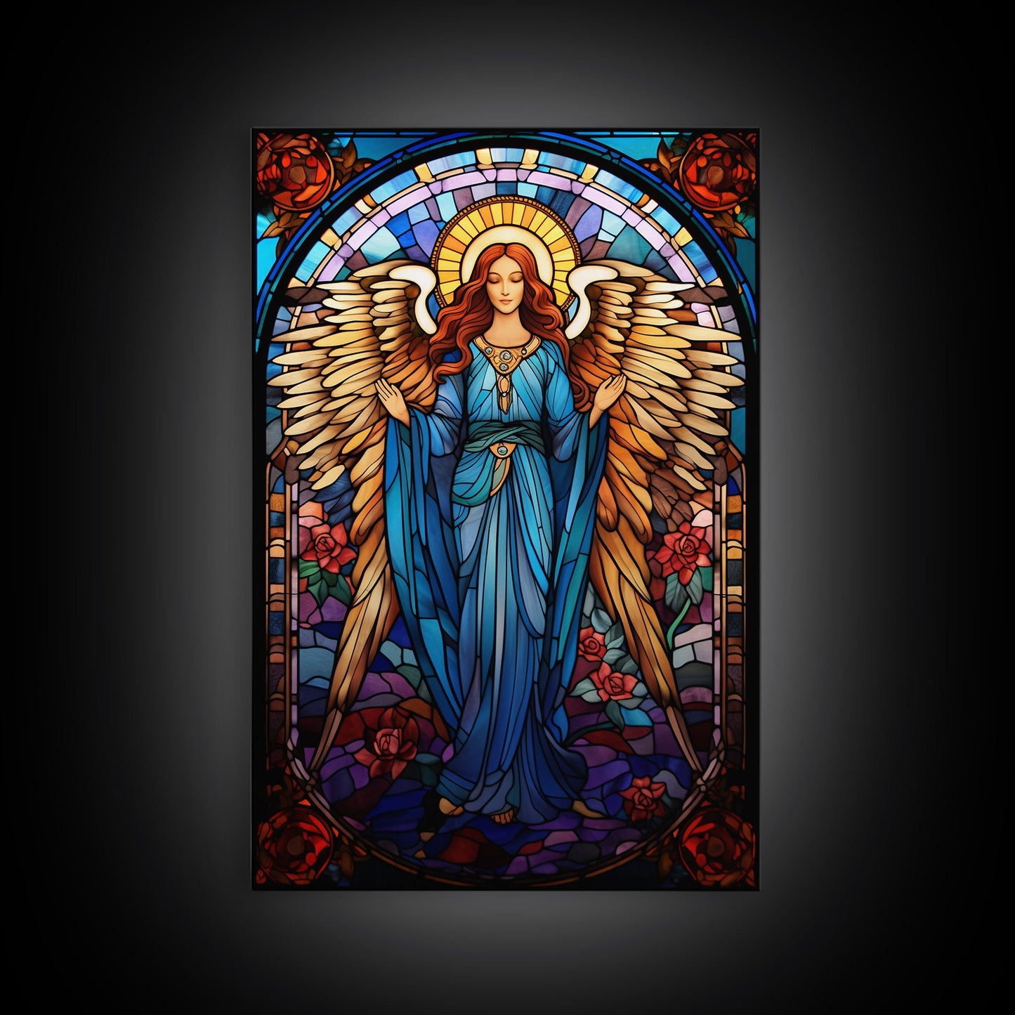 Angel, Fantasy Artwork Canvas Print, Wall Hanging, Portrait Art, Stained Glass Art, Mystical Wall Art, Tiny House Decor, Gift For Women