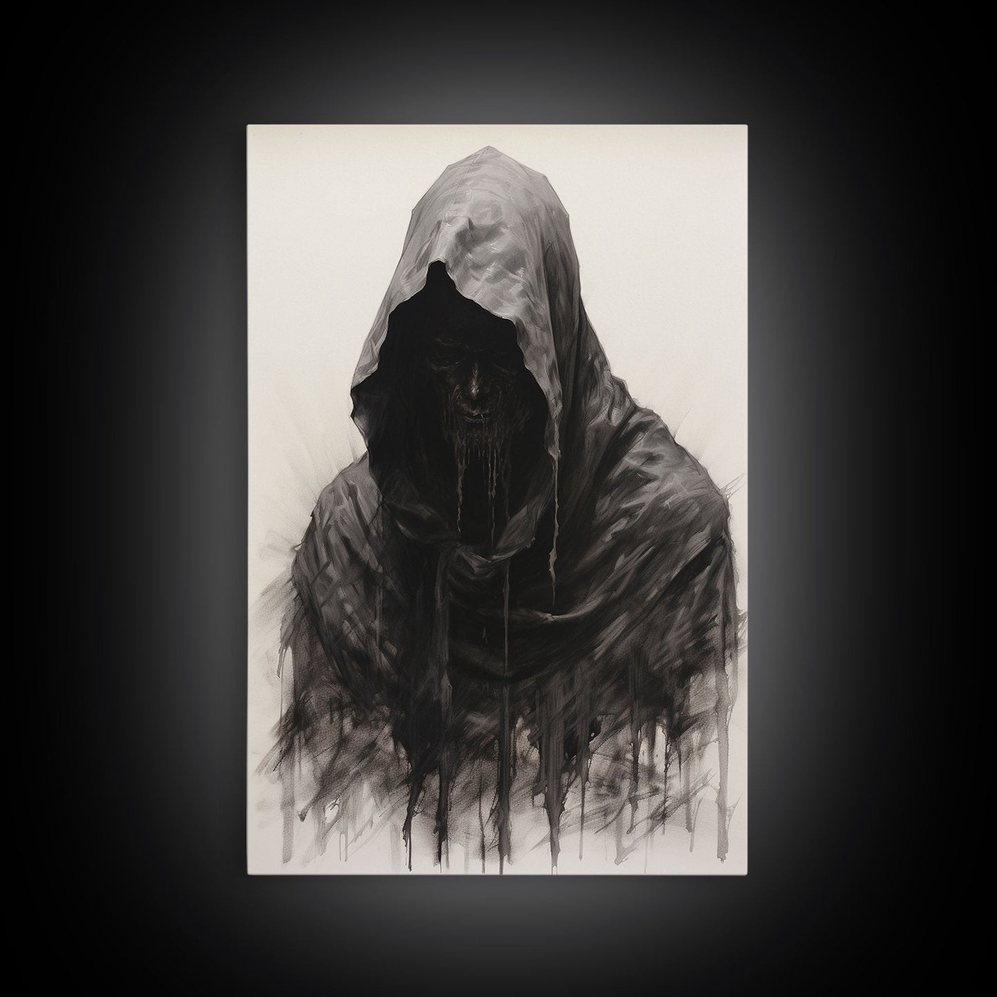 Spooky Halloween Art - Portrait Of The Grim Reaper - Framed Canvas Print - Halloween Decor - Halloween Clearance