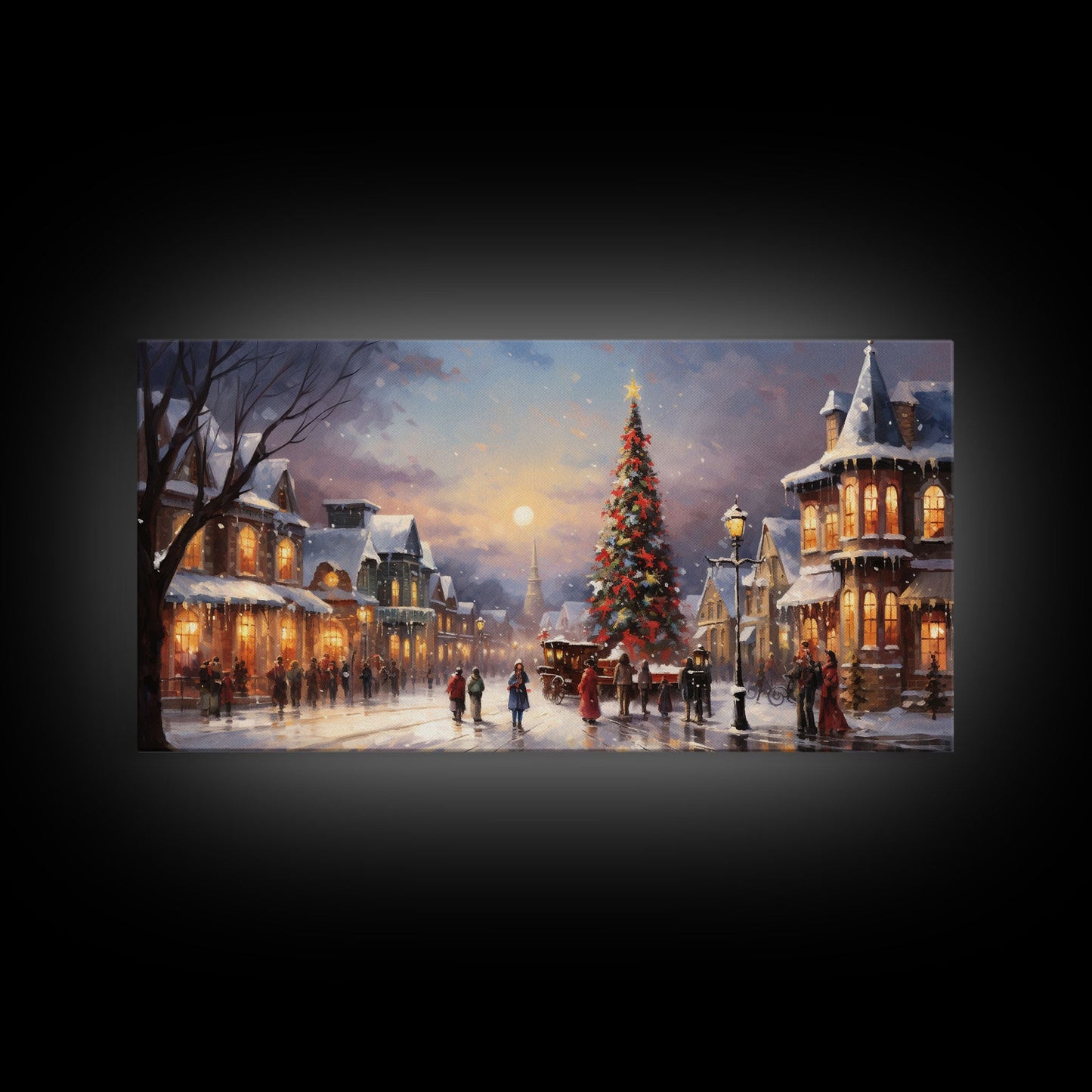 Christmas Tree In The Town Square - Winter Art - Christmas Gift Idea - Framed Canvas Print - Winter Wall Decor, Winter Print Christmas Decor