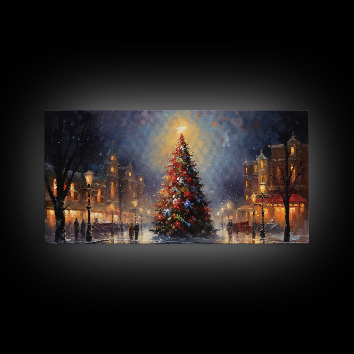 Retro Christmas Village Framed Christmas Wall Art - Framed Christmas Art - Canvas Art - Winter Decor - Winter Wonderland Centerpiece