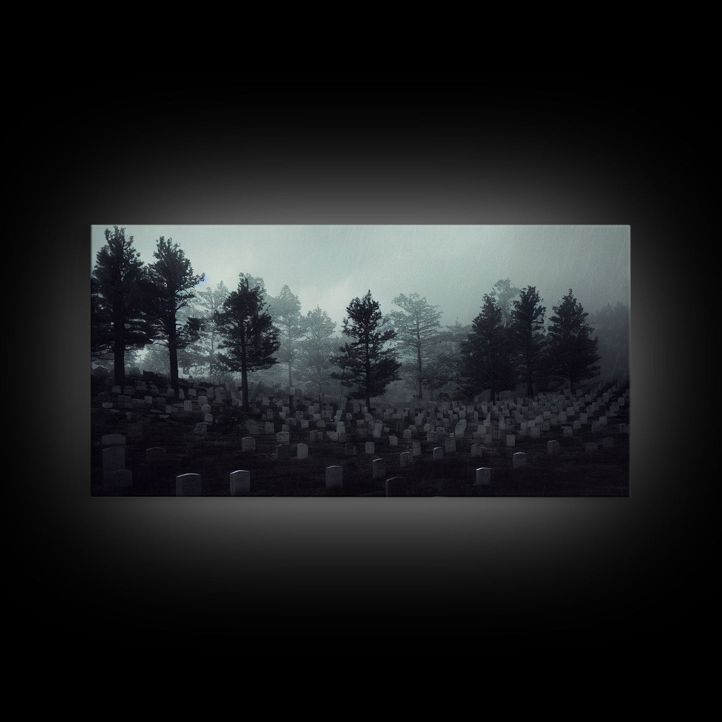 Creepy Haunted Cemetery, Spooky Halloween Art, Graveyard, ready to hang canvas print wall art, Black And White Art, Halloween Decor