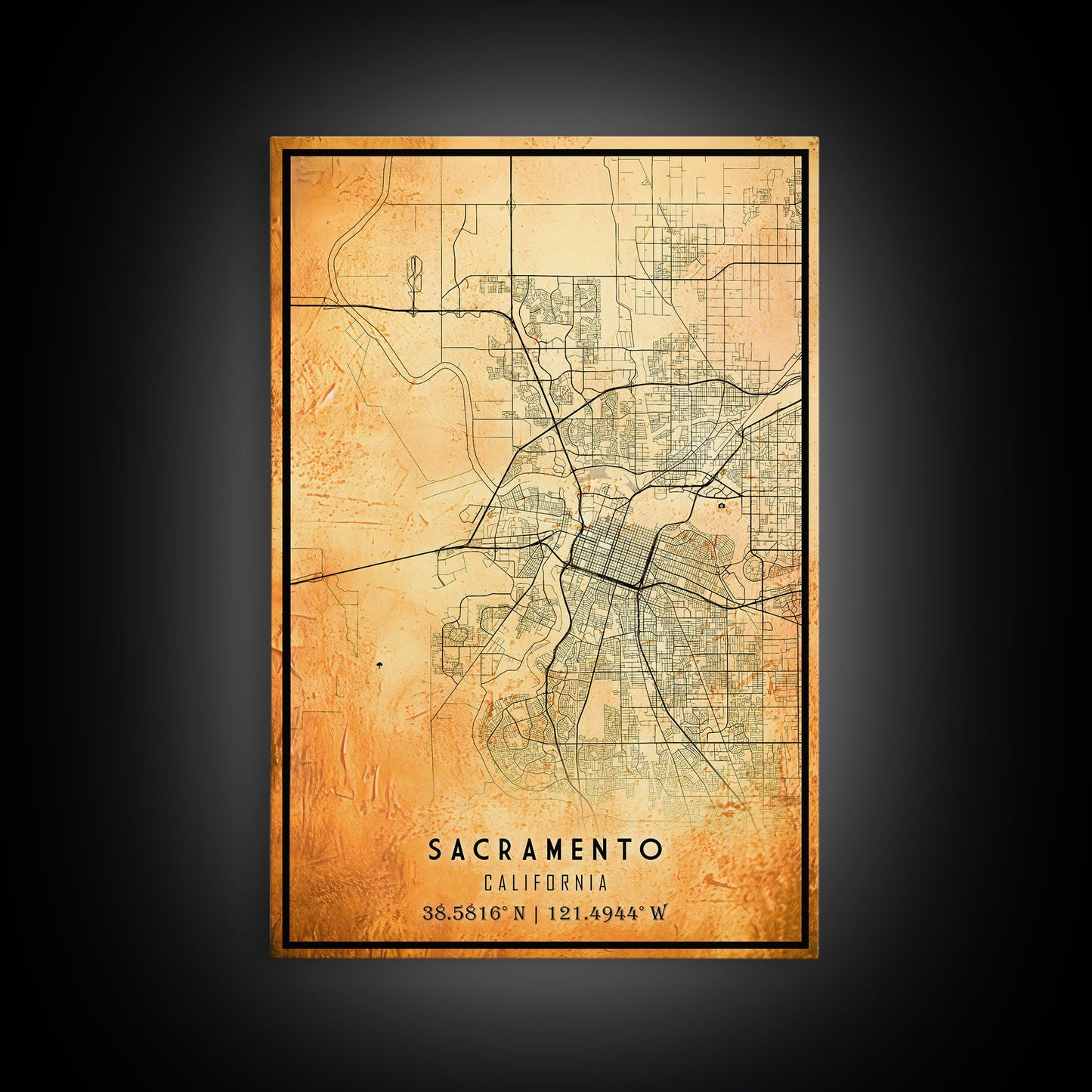Vintage Sacramento map print poster or framed canvas | Sacramento city map print poster canvas | Sacramento, California print poster canvas