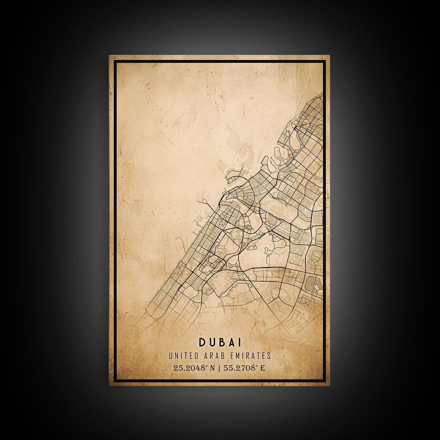 Dubai UAE map print poster or framed canvas, Dubai map print poster canvas, Dubai city map print poster canvas, Vintage Travel Art