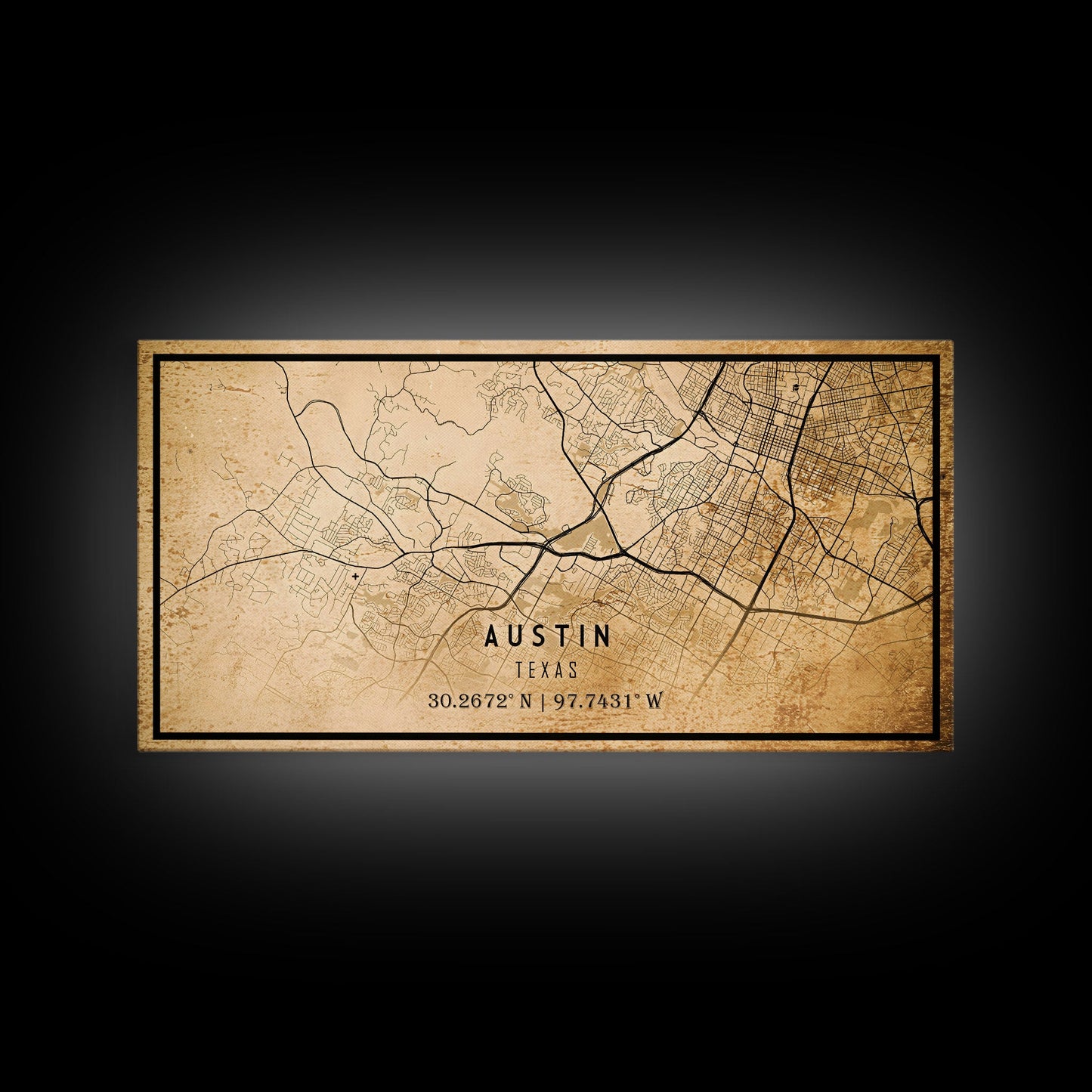 Austin Map Print Canvas or Poster, Texas Map Art, Texas Map Print, Vintage Austin Texas Map Framed Art, Retro / Distressed Office Art