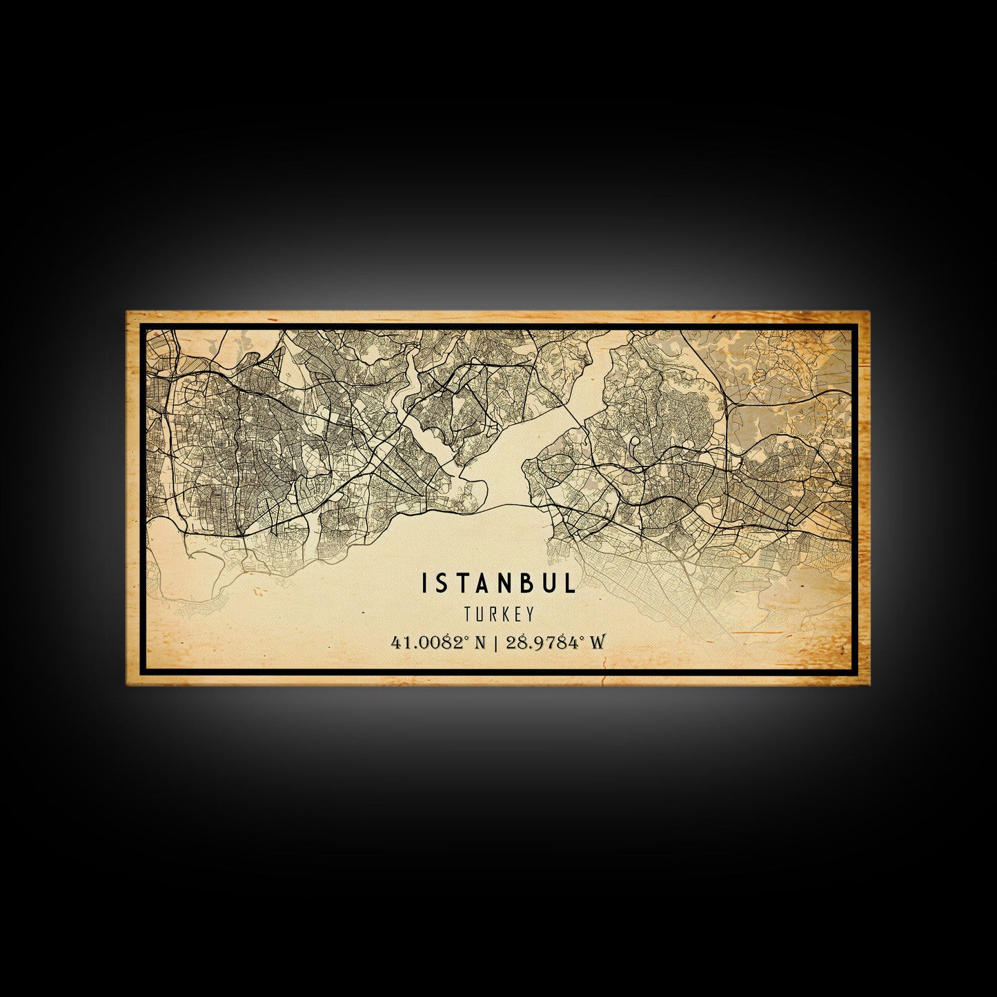 Vintage Istanbul City Map Wall Art Canvas Print, Distressed Istanbul Map, Framed Wall Art, Cool Istanbul Turkey Travel Wall Art, Office Art