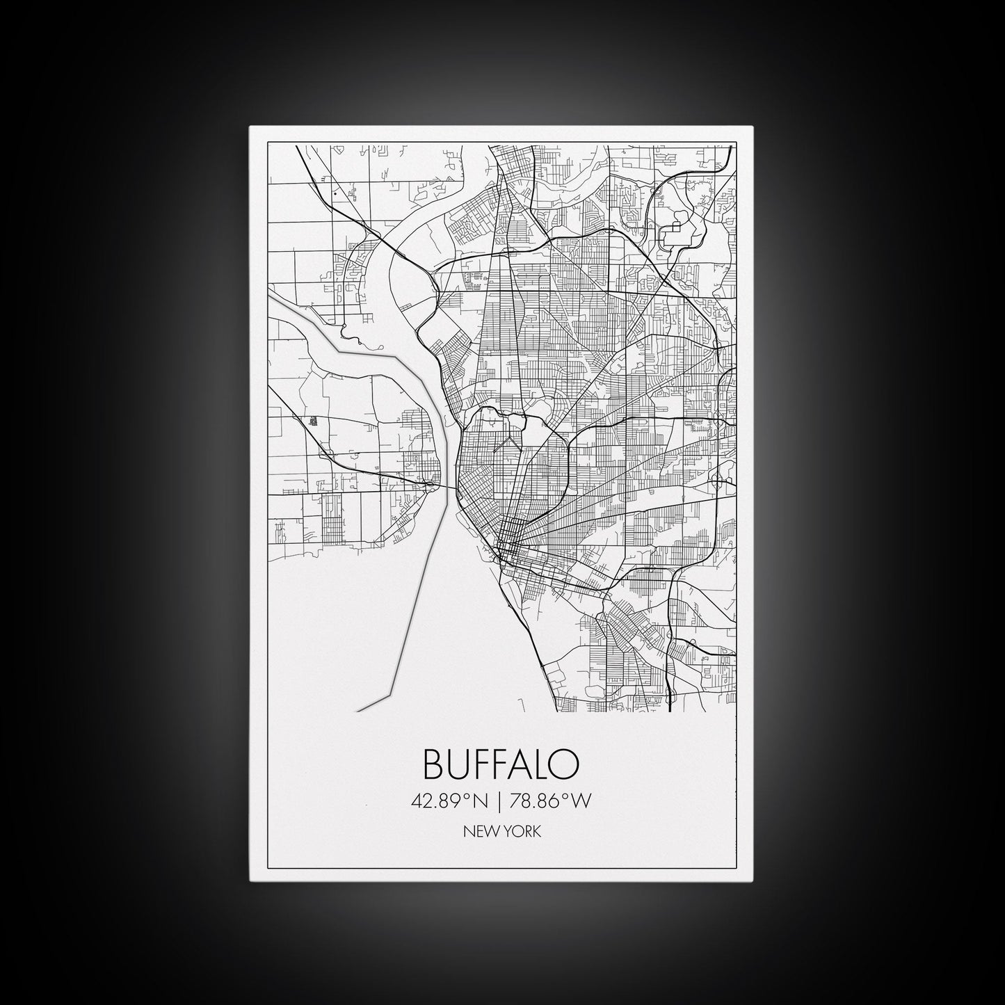 Buffalo Street Map, New York Map, City Map Art, Modern Art, Wall Art, Canvas Print, Canvas Wall Art, Wedding Gift, Home Office Wall Art