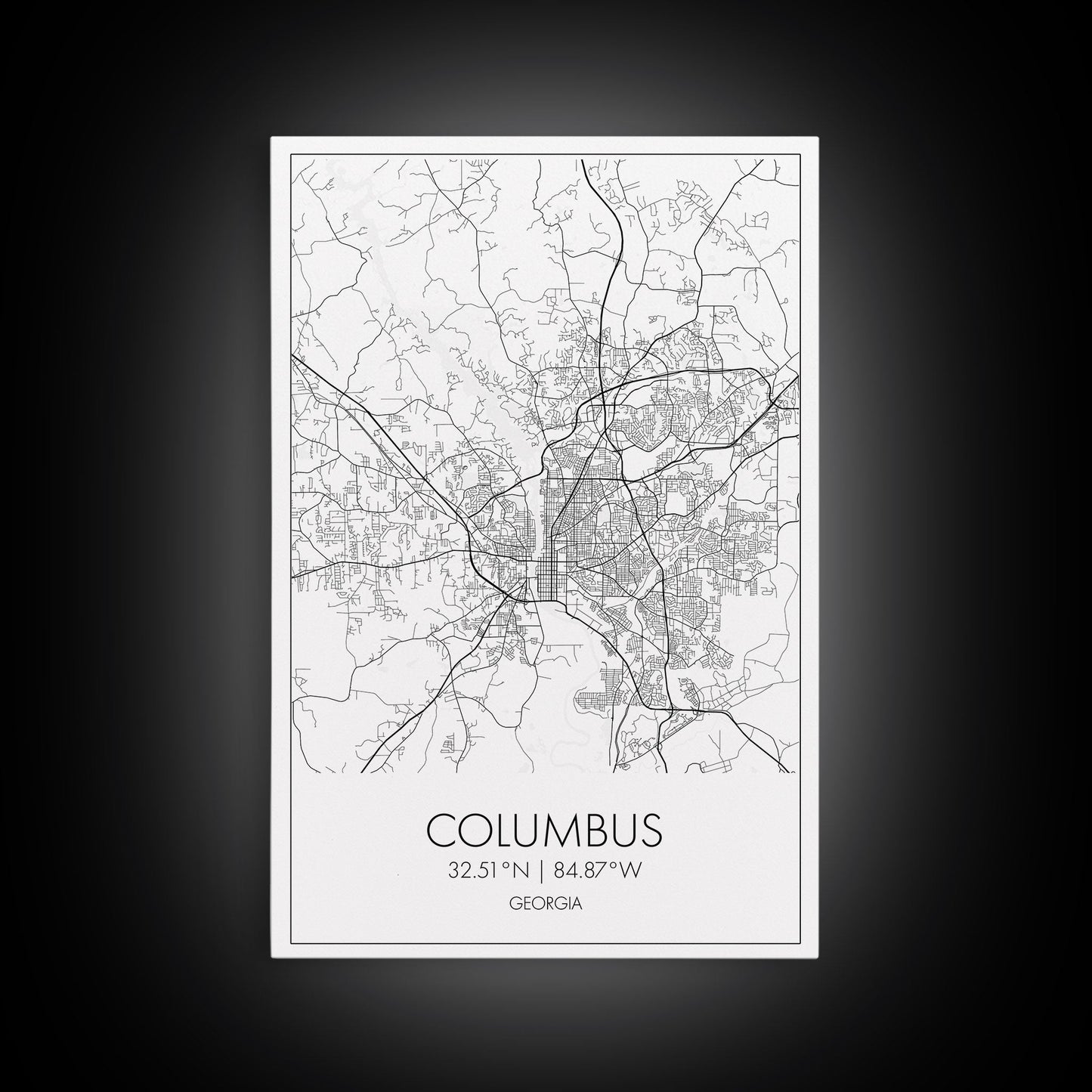 Columbus Street Map, Georgia Map, City Map Art, Minimalist Art, Wall Art, Canvas Print, Canvas Wall Art, City Wall Art, Travel Wall Print