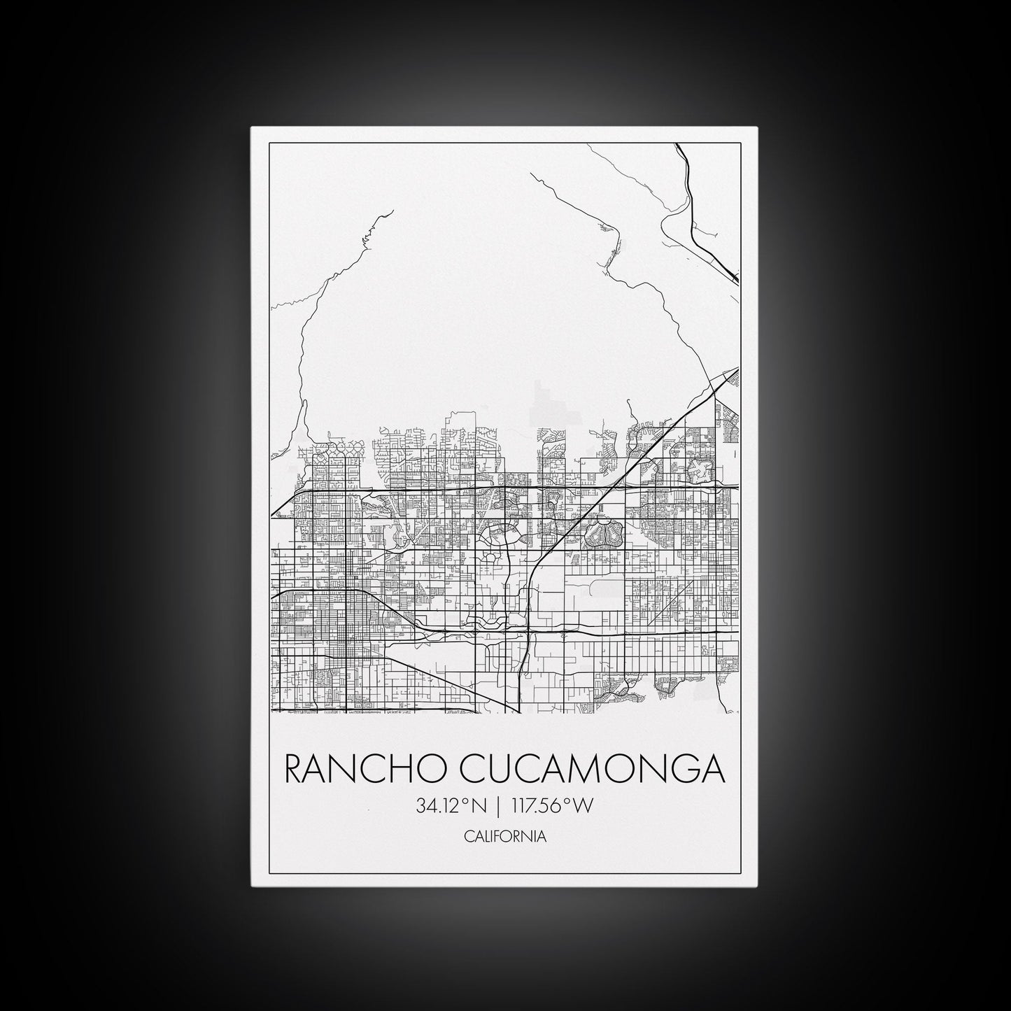 Rancho Cucamonga Street Map, California Map, City Map Art, Minimalist Art, Wall Art, Canvas Print, Office Wall Art, Bon Voyage Gift
