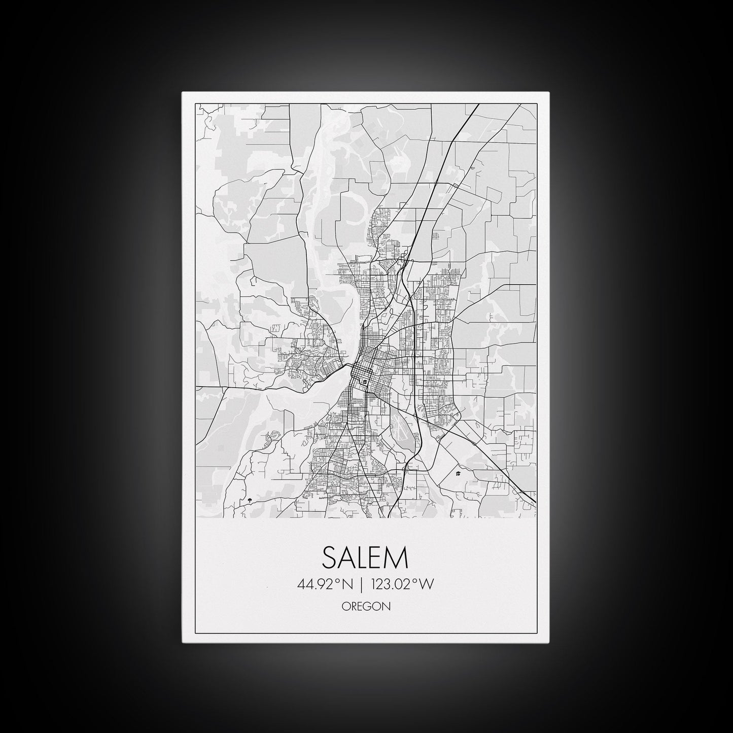 Salem Street Map, Oregon Map, City Map Art, Minimalist Art, Wall Art, Canvas Print, Dorm Room Décor, Graduation Gift, Travel Wall Print