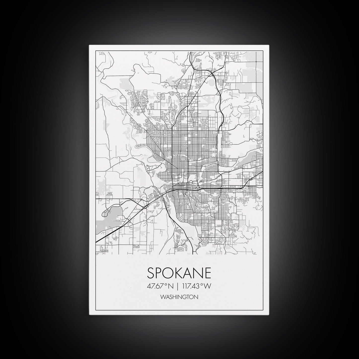 Spokane Street Map, Washington Map, City Map Print, Minimalist Art, Wall Art, Canvas Print, Living Room Wall Art, Pilot Gifts, Travel Décor