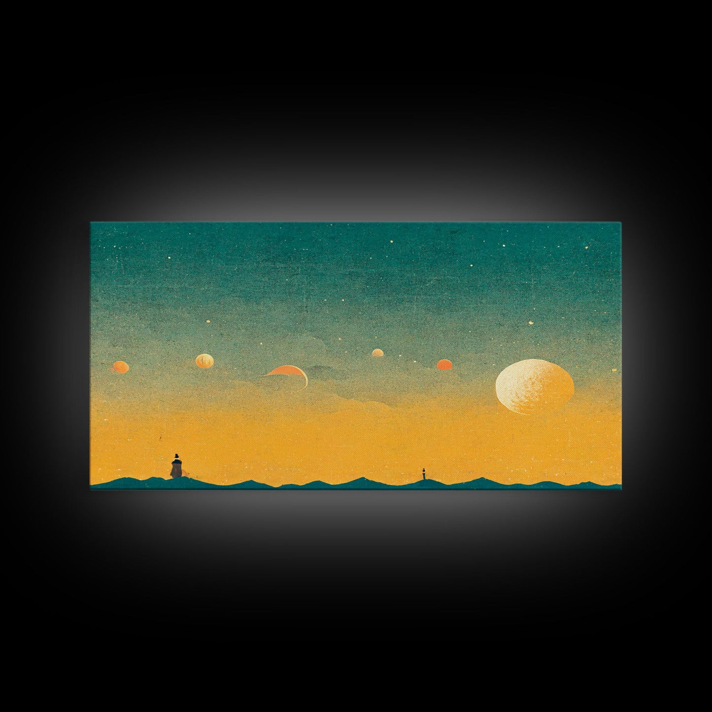 Art deco light house at sunset canvas print, sunset, vintage 20s style wall art, 30s style wall art, orange and turquoise sunset art