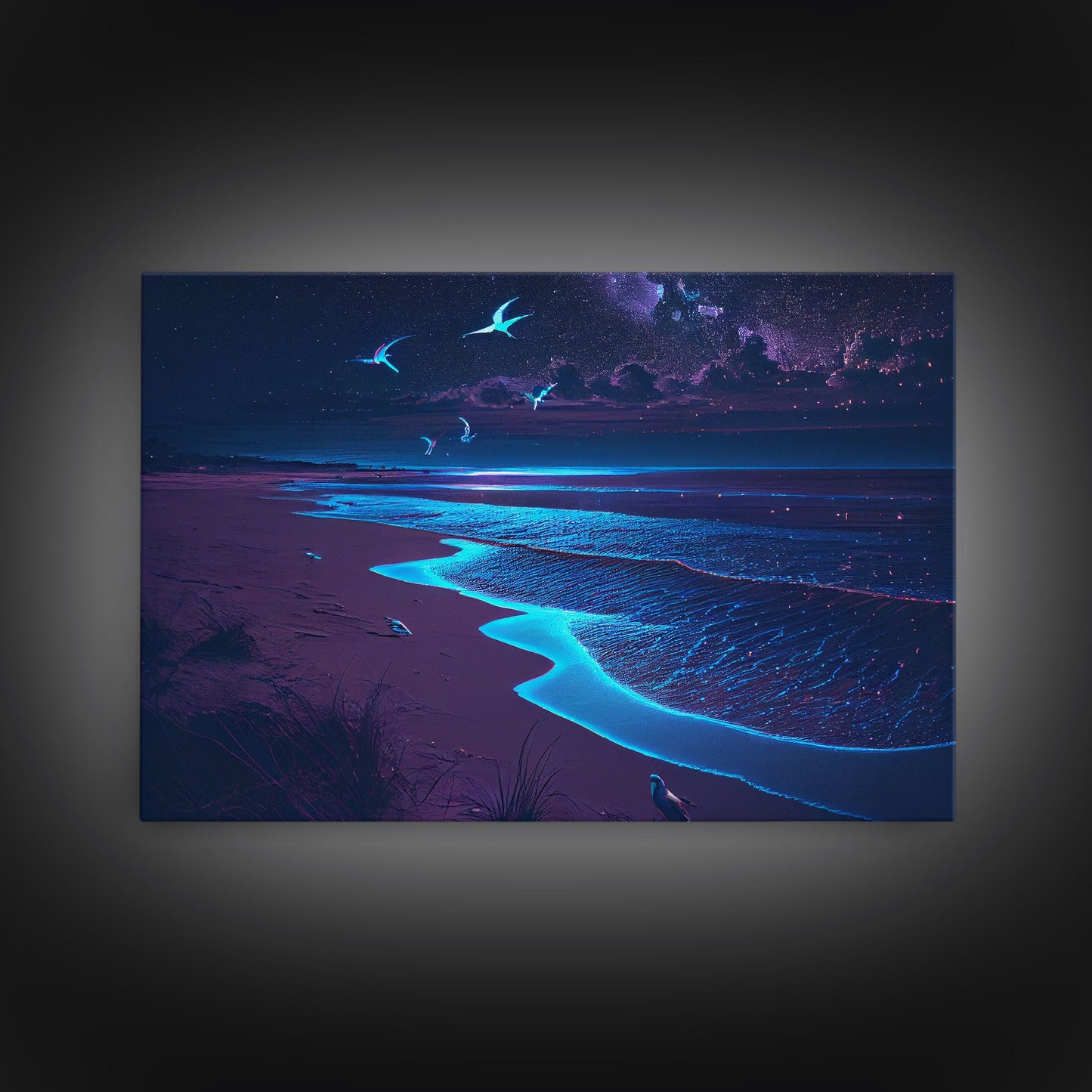 Moonlight On Beach Seashore Ocean Bioluminescence Wall Art Print, Wall Decor, Wall Poster, Wall Art Print