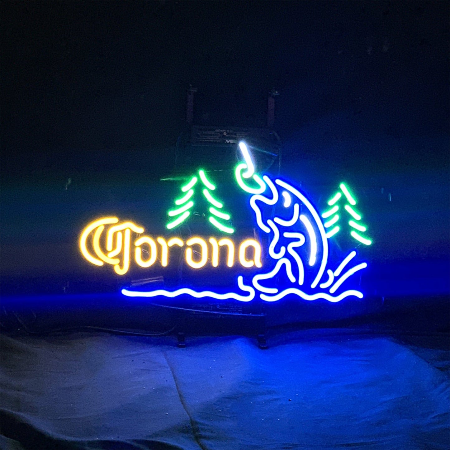 Corona Extra Go Fishing Neon Sign with Real Glass Tubes and Metal Grid, 19"x12" Backing Size, Includes US/UK/EU/AU Plugs