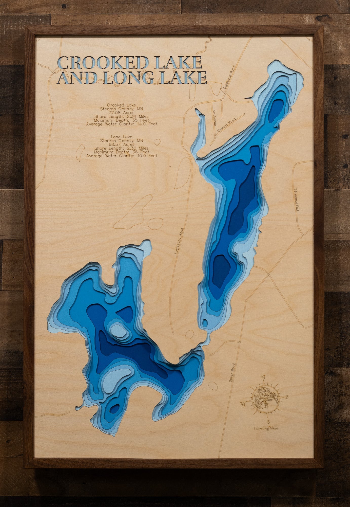 Crooked Lake  and Long Lake in Stearns County, Minnesota