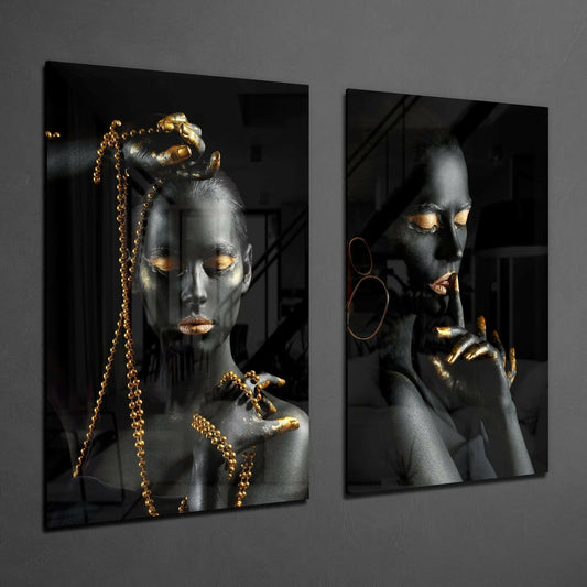 Women 2 Pieces Combine Glass Wall Art