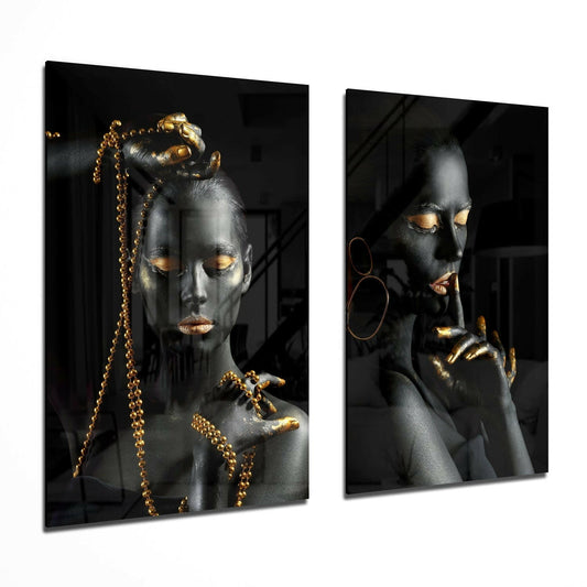Women 2 Pieces Combine Glass Wall Art