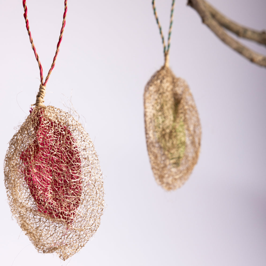 Madagascar Wild Silk Cocoon Ornament - Red