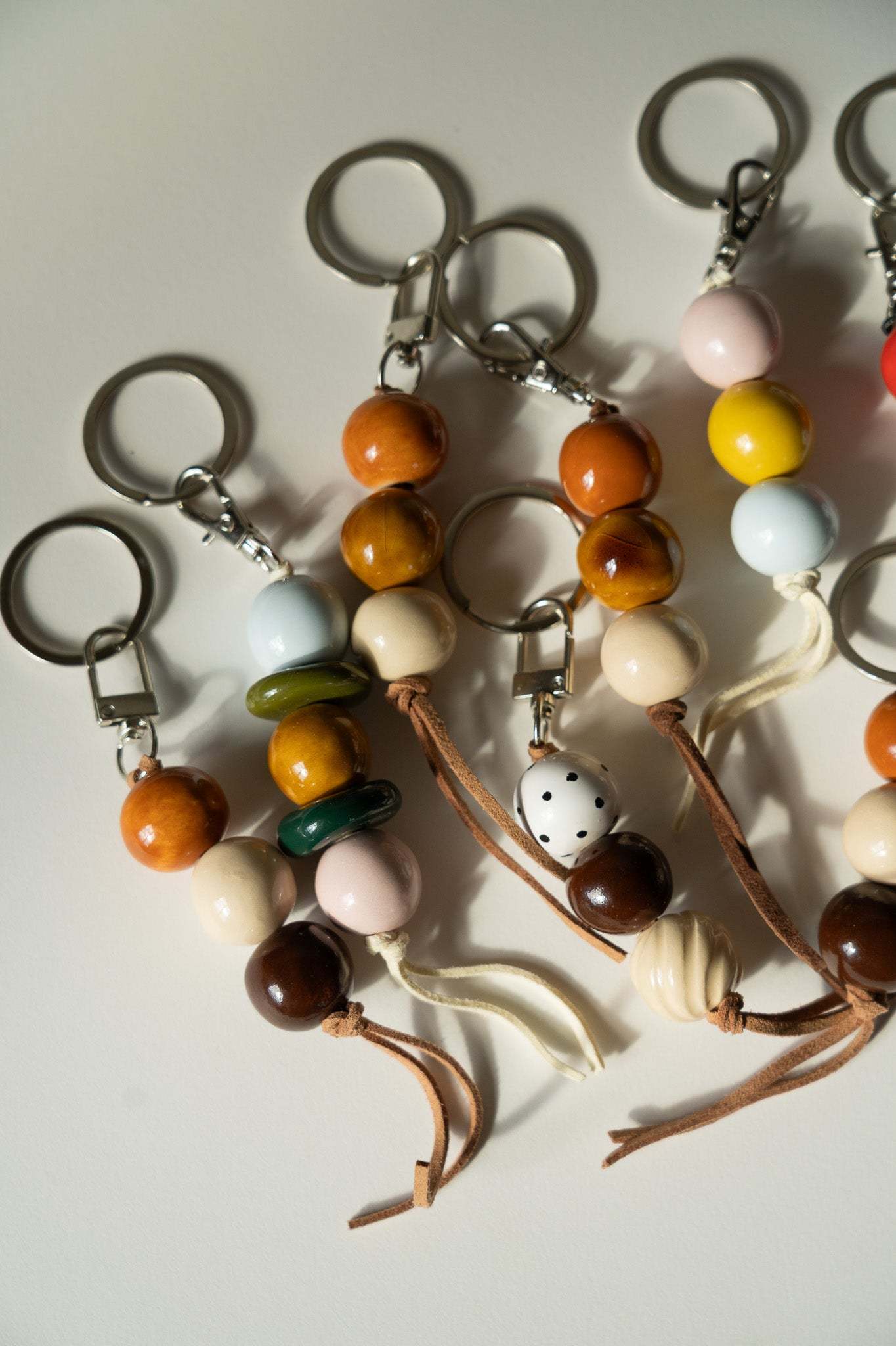 Handmade Ceramic Beaded Keychain in Warm Brown Tones